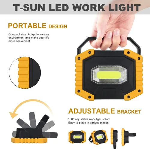 Vista 3 de T-SUN Luz de trabajo LED recargable, 30W 2000LM portátil, impermeable, paquete de 2