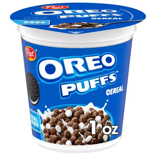 Vista 4 de Post Oreo - Taza de cereales Puff de chocolate, taza de 1 oz (paquete de 12) Taza de cereales individual, desayuno sobre la marcha