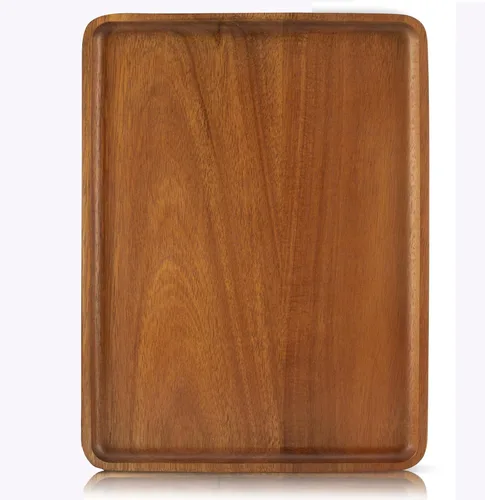 Vista 9 de 1 bandeja rectangular de madera de acacia maciza de 13 x 9 pulgadas, tablero de madera natural para bar, fiesta de café