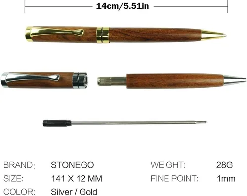 Vista 3 de Hyuduo Bolígrafo retráctil de madera para escuela, oficina, negocios (dorado)