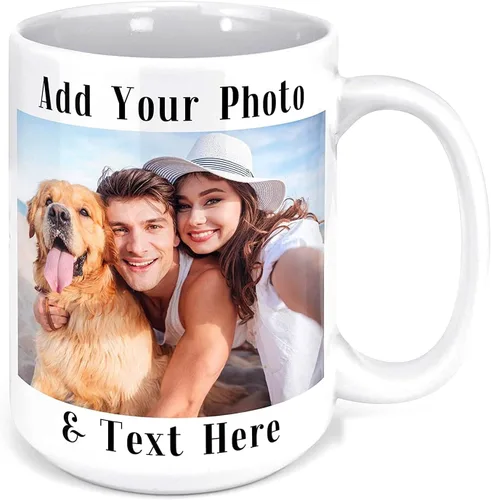 Vista 5 de Juego de tazas personalizadas con imagen y nombre: Tazas personalizadas de porcelana a juego para compromiso de boda, boda, San Valentín, novio