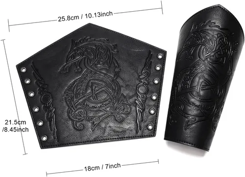 Vista 5 de Brazales de cuero medievales con diseño de dragón en relieve de cuero vikingo brazos, brazalete de cuero, guantelete de cuero, accesorios