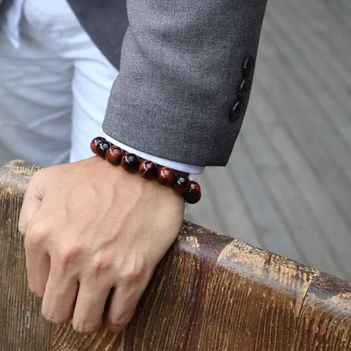 Vista 5 de Jewever Pulsera elástica de cuentas redondas lisas de ojo de tigre, unisex (varias piezas)