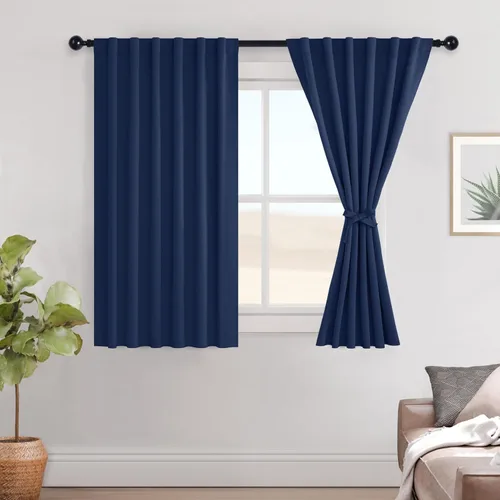Vista 59 de Hiasan Cortinas opacas negras para dormitorio, cortinas opacas cortas de 45 pulgadas de largo, con aislamiento térmico, bolsillo para barra