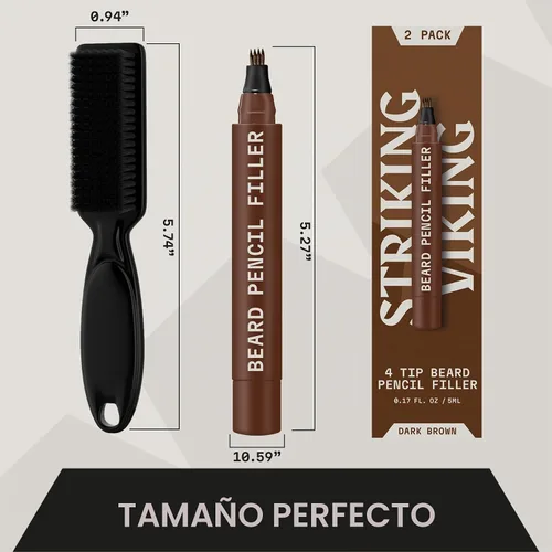 Vista 7 de Striking Viking Lápiz de barba y cepillo de cerdas para hombre, color Marrón oscuro