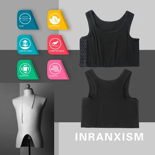 Vista 6 de Carpeta de pecho para transgénero FTM algodón gancho medio pecho carpeta camiseta sin mangas chaleco
