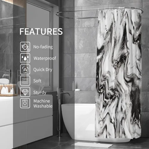 Vista 2 de Gibelle Cortina de ducha pequeña de 36 x 72 pulgadas, diseño de mármol medio abstracto estrecho para baño, juego de cortina de ducha moderna de tela