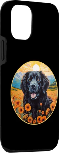 Vista 3 de Funda para iPhone 15 Linda Terranova Perro Colorido Flor Montaña Puesta de Sol Newfie