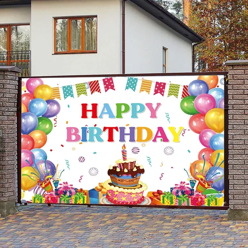 Vista 8 de Cartel de feliz cumpleaños, telón de fondo de globos coloridos para fiestas de niños, pasteles de colores grandes, fotografía, telón de fondo