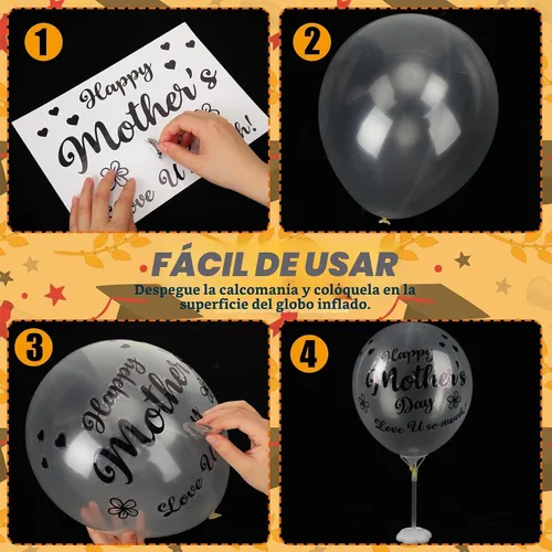 Vista 6 de Estune 60 hojas de globos de feliz cumpleaños, suministros de fiesta de cumpleaños, calcomanías transparentes para globos Bobo de decoración
