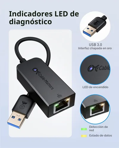 Vista 6 de Cable Matters Adaptador USB a Ethernet, red Gigabit USB 3.0