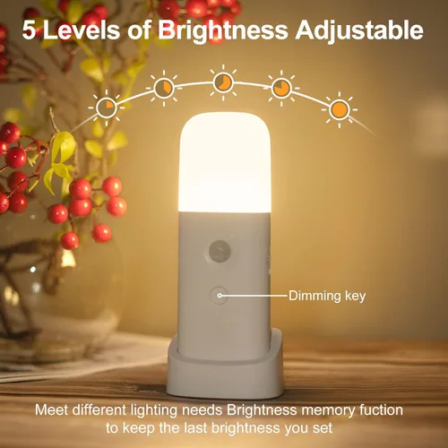 Vista 2 de CREWEEL Luces nocturnas con sensor de movimiento para interiores, luz nocturna recargable, funciona con pilas, luz nocturna portátil con brillo