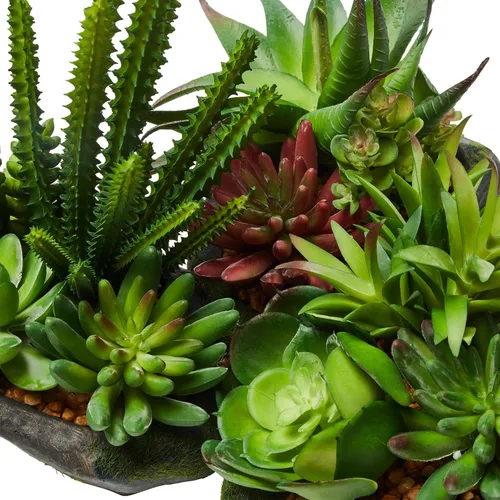 Vista 4 de Pure Garden Plantas suculentas artificiales, juego de arreglos de 3 piezas en macetas de piedra sintética y varios tamaños, vegetación realista