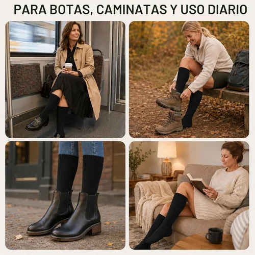Vista 7 de YEJIMONG Calcetines altos gruesos y cálidos para mujer, acolchados, 4 pares Negro
