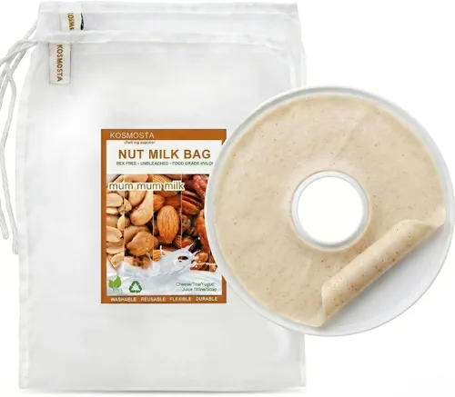Vista 10 de Paquete de 2 bolsas de leche de nuez con hojas de rollo de frutas, bolsas reutilizables de nailon para coladores de alimentos de 100 micras, bolsas