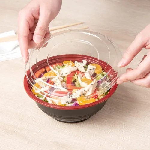 Vista 6 de Restaurantware Tazones de plástico para alimentos de 18 onzas, 200 recipientes desechables con tapa, aptos para Mircowave, sin BPA, cuencos