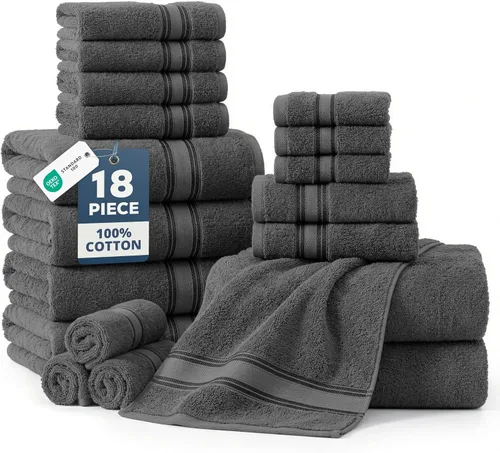 Vista 64 de LANE LINEN Juego de toallas de baño de lujo, 3 piezas, 100% algodón, secado rápido, extra aborbentes, juego de toallas súper suaves, 1 toalla de Gris