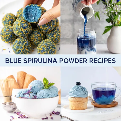 Vista 5 de Polvo de espirulina azul orgánico de 1.59 oz, colorante natural para alimentos de espirulina (ficocianina), azul océano vibrante para hornear