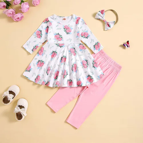 Vista 2 de Aruzig Conjunto de ropa con camisa y pantalones florales para niñas pequeñas