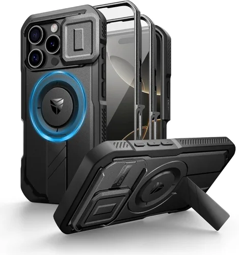 Vista 34 de Dexnor - Funda para iPhone 12 & iPhone 12 Pro con tapa deslizante para cámara, soporte ajustable y protector de pantalla integrado, carcasa