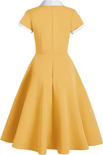 Vista 2 de Vestido vintage de los años 50 y 60 para mujer, vestido de cóctel con cuello de solapa con muesca, Audrey Hepburn Rockabilly vestido de graduación