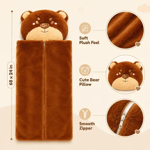 Vista 2 de Saco de dormir para niños, sacos de dormir de animales para niños, niños y niñas. Almohada suave, tapete para la siesta, hora de la siesta