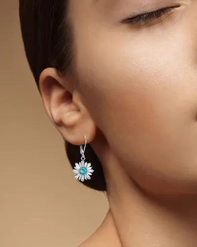 Vista 2 de BDL Genuine Turquoise Jewelry for Women, Sterling Silver Earrings and Necklaces for Women, Leverback Dangle Drop Earrings Jewelry
