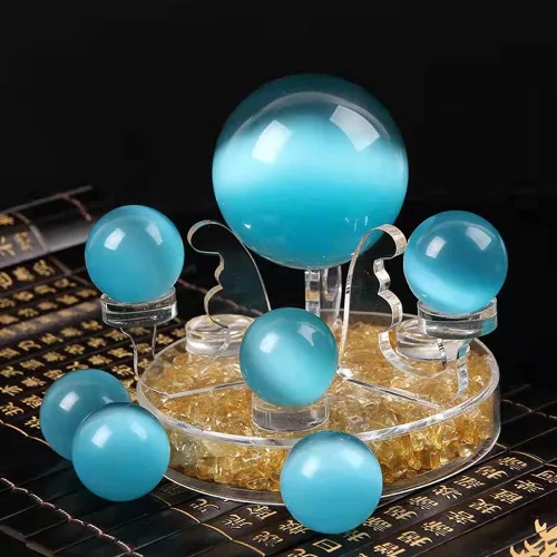 Vista 3 de Bolas Baoding de cristal artificial de ojo de tigre azul claro de 1.57 pulgadas, bolas de salud chinas de cuarzo curativo para terapia de manos