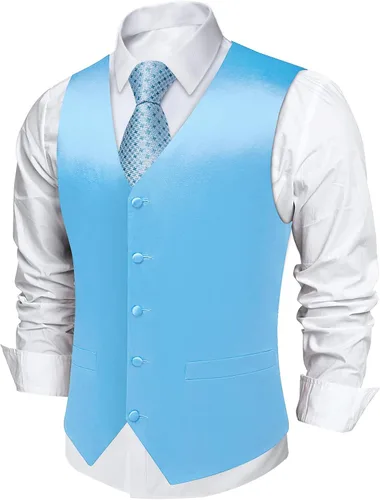 Vista 20 de DiBanGu Chaleco de traje para hombre Vestido formal de negocios Light Khaki