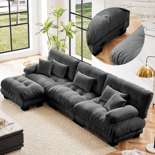 Vista 40 de KEIKI Sofá modular de 94 pulgadas con 4 almohadas, cómodo juego de sofá biplaza Cloud para sofá de asiento profundo suave y profundo, sofá biplaza