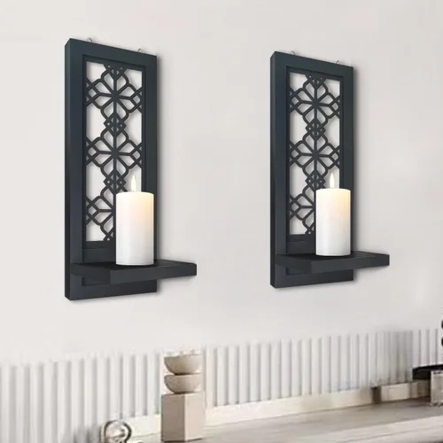 Vista 4 de ZOLAPI Juego de 2 candelabros de vela, aplique de acento de granja, candelabro negro para decoración de pared para decoración del hogar, sala