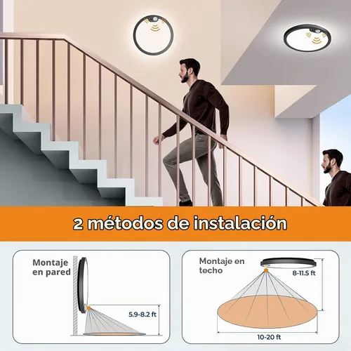 Vista 6 de BLNAN Lámpara de techo con sensor de movimiento con cable, 8.7 pulgadas, 3000 K, 4000 K, 5000 K, seleccionable, lámpara LED de montaje empotrado