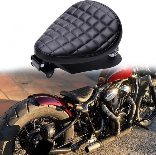Vista 12 de Asiento Individual de Motocicleta Marrón de 3 Pulgadas con Remaches y Resorte con Placa Base, Kit de Montaje de 3 Pulgadas Compatible con Harley