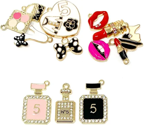 Vista 3 de SUNEEY Surtido de lápices labiales esmaltados chapados en oro, estilo moderno, dijes para zapatos, bricolaje para niñas, niños, mujeres, adultos