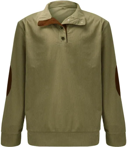 Vista 3 de CRNTCEM Mens Long Sleeve Waffle Henley Shirts Loose 14 Button&Zipper Colorblock Corduroy Pullover Tops with Elbow Patches