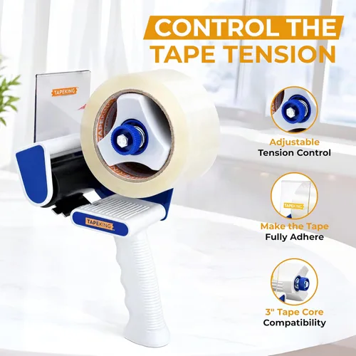 Vista 3 de Tape King Pistola dispensadora de cinta de embalaje, pistola de cinta de mano con 1 cinta de embalaje transparente (2 pulgadas de ancho) - Cinta