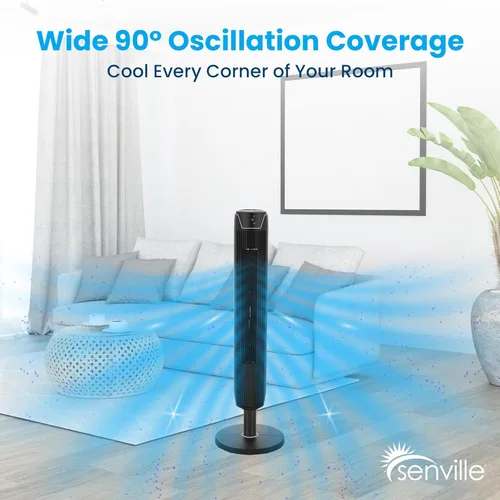 Vista 6 de Senville Ventilador de torre oscilante de 42 pulgadas para dormitorio, control remoto, sin aspas, silencioso, 3 modos, temporizador de 7 horas