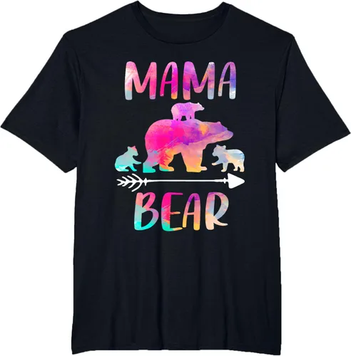 Vista 37 de Bear Matching Family Outfits, Funny Mama Bear Three Cubs T-Shirt Negro