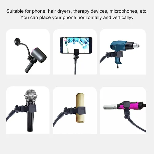 Vista 2 de Soporte multifuncional para secador de pelo, manos multifuncionales, soporte para teléfono montado en la pared con brazo ajustable, abrazadera