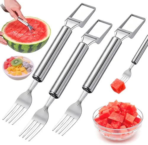 Vista 8 de Cortador de frutas de acero inoxidable 2 en 1, herramienta de corte de tenedor de sandía 2026, herramienta de corte de sandía de verano, herramienta