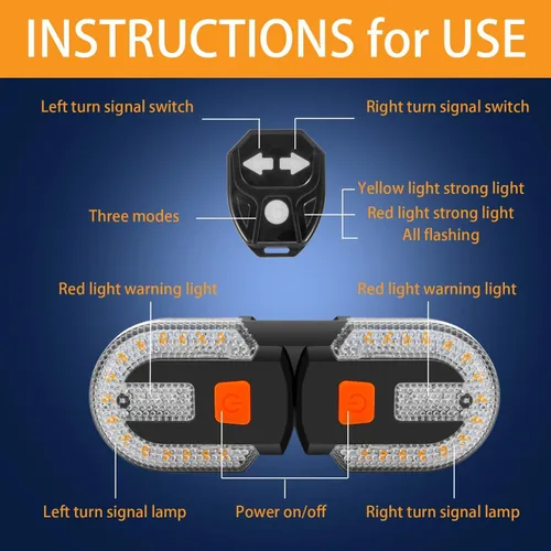 Vista 6 de Señales de giro para bicicleta, intermitentes para bicicleta eléctrica con bocina, luz trasera de bicicleta, 5 modos, impermeable, estroboscópica