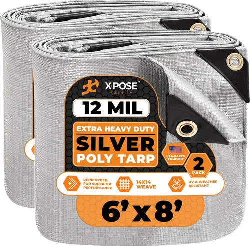 Vista 108 de Xpose Safety Lona protectora de polietileno plateado resistente de 5 x 7 pies - Funda protectora multiusos - Duradera, resistente al agua