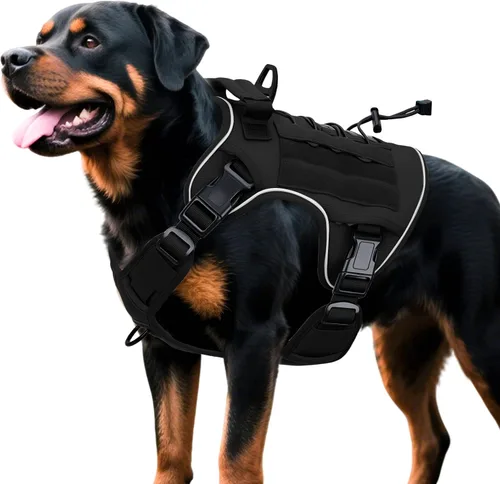 Vista 35 de Arnés táctico para perros grandes, chaleco reflectante ajustable sin tirones con sistema Molle, control de grado militar K9 para entrenamiento