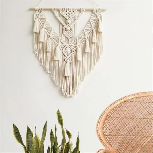Vista 3 de BMIDRUT Tapiz colgante de macramé tejido bohemio, arte de pared hecho a mano, tapiz de macramé para decoración de pared del hogar, frontón de pared
