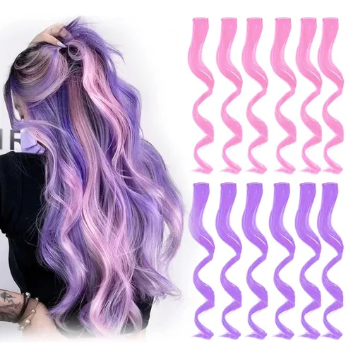 Vista 8 de Extensiones de cabello de colores con clip, 12 piezas, 6 azules + 6 azul turquesa