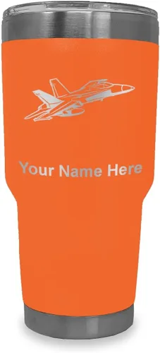 Vista 8 de LaserGram Taza aislada al vacío de 20 onzas, Fighter Jet 2, grabado personalizado incluido (negro)