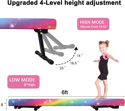 Vista 3 de Viga de equilibrio ultrasimple ajustable y plegable de 6 pies, equipo de gimnasia de suela sintética de piso alto y bajo, sin necesidad de Starlight