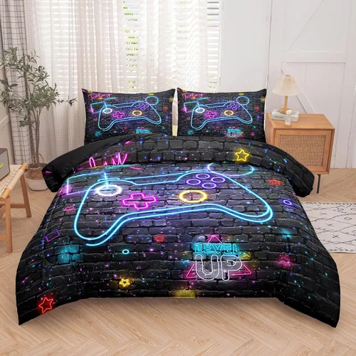Vista 11 de MWMWMW Juego de edredón gaming de 5 piezas para niños, juegos de ropa de cama twin para niños, juego de edredón tamaño twin para niños con 1