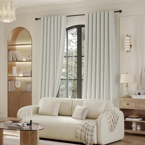 Vista 4 de Rinwoc - Cortinas 100% opacas para dormitorio, cortinas con aislamiento térmico de 1.6 m de longitud, 2 paneles, lino texturizado de estilo granja