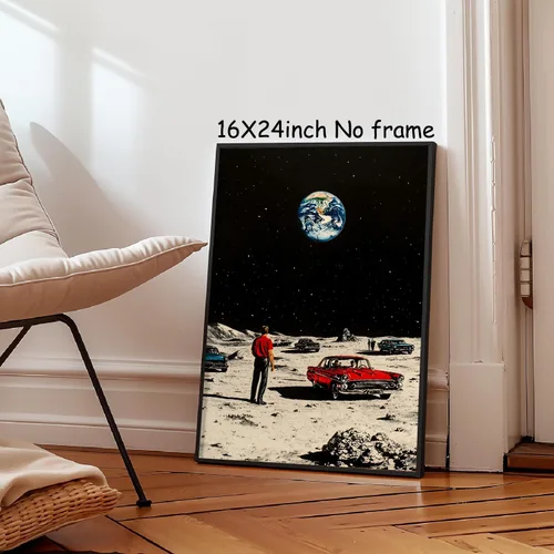 Vista 7 de Arte de pared de la Tierra desde la luna, póster de viaje espacial de la luna, impresión en lienzo de astronomía vintage, imágenes de astronomía